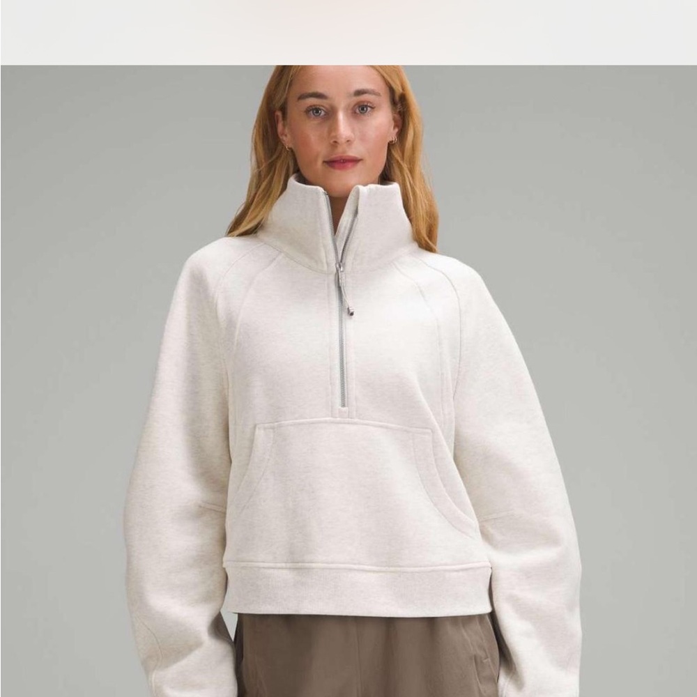 Lululemon Cropped scuba Half-Zip Pullover in Soft Off-White